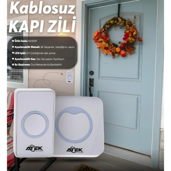 BUĞZ BEYAZ KABLOSUZ SU GEÇİRMEZ KAPI ZİLİ
