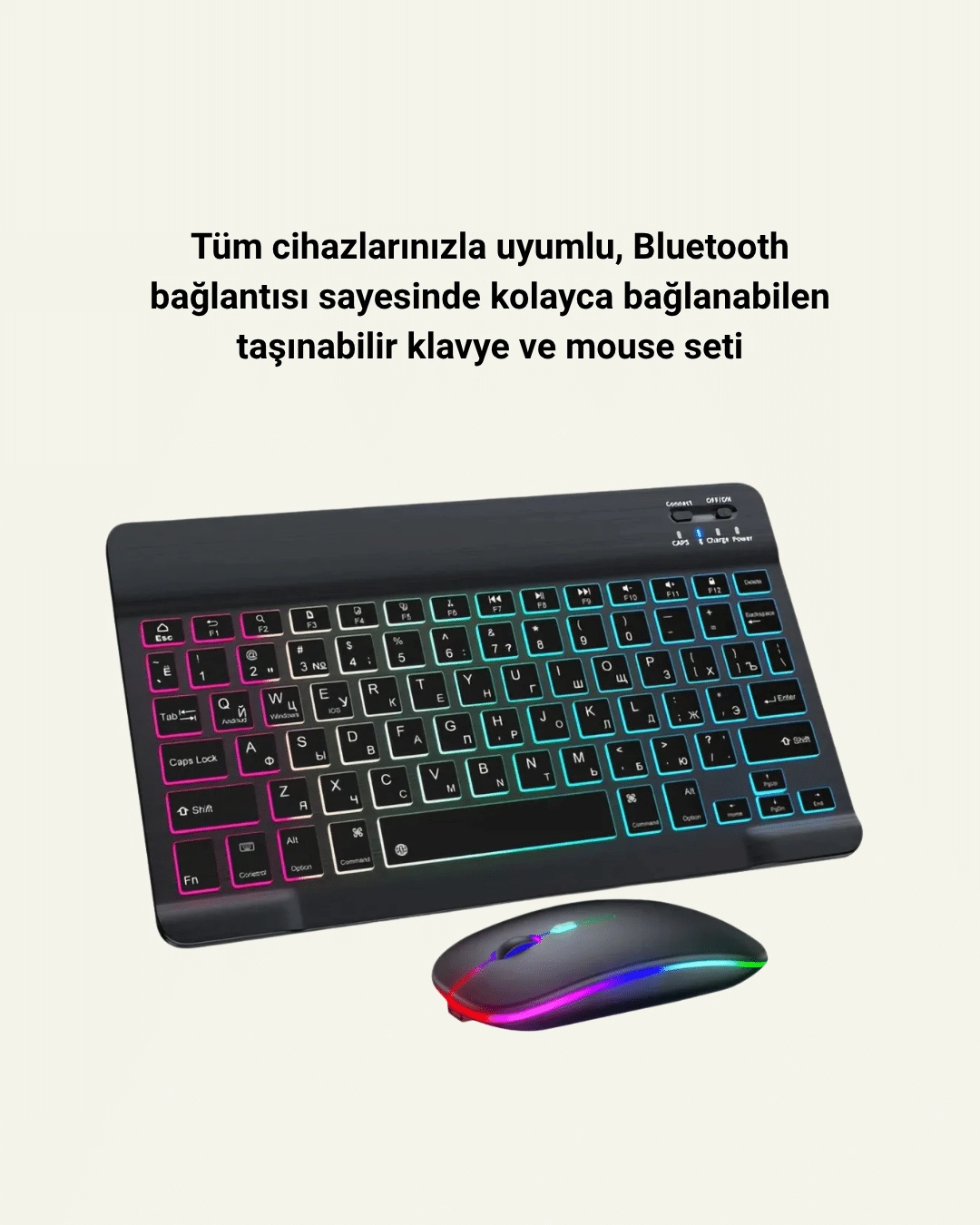 BUĞZ BLUETOOTH 5.3 DESTEKLİ ŞARJLI TAŞINABİLİR KLAVYE + MOUSE KOMBİNASYONU - BUĞZ