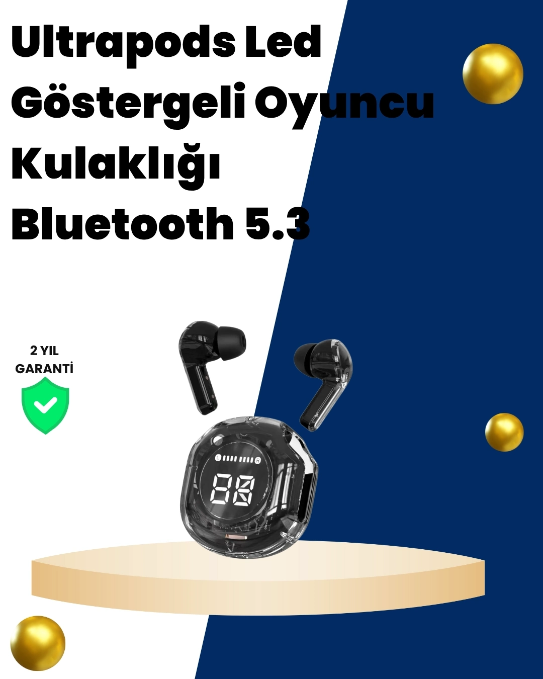 BUĞZ Bluetooth 5.3 Kablosuz Kulaklık 30mm Sürücü LED Ekranlı Mikrofonlu