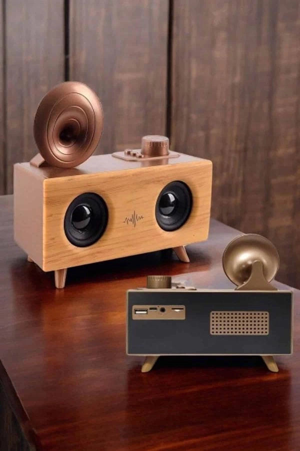 BUĞZ Bluetooth Hoparlör Ahşap Klasik Retro Gramofon Bluetooth Müzik Kutusu