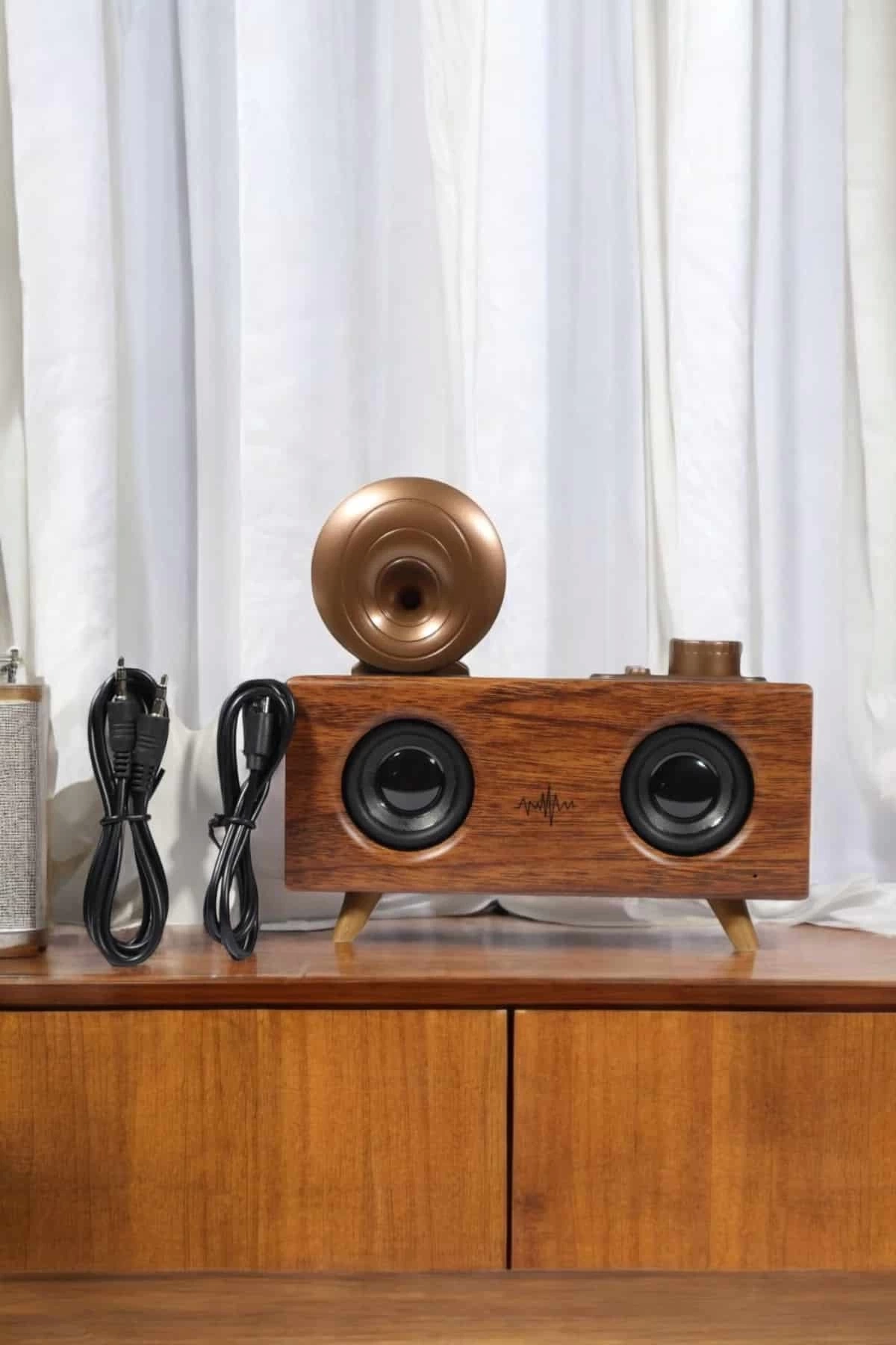 BUĞZ Bluetooth Hoparlör Ahşap Klasik Retro Gramofon Bluetooth Müzik Kutusu
