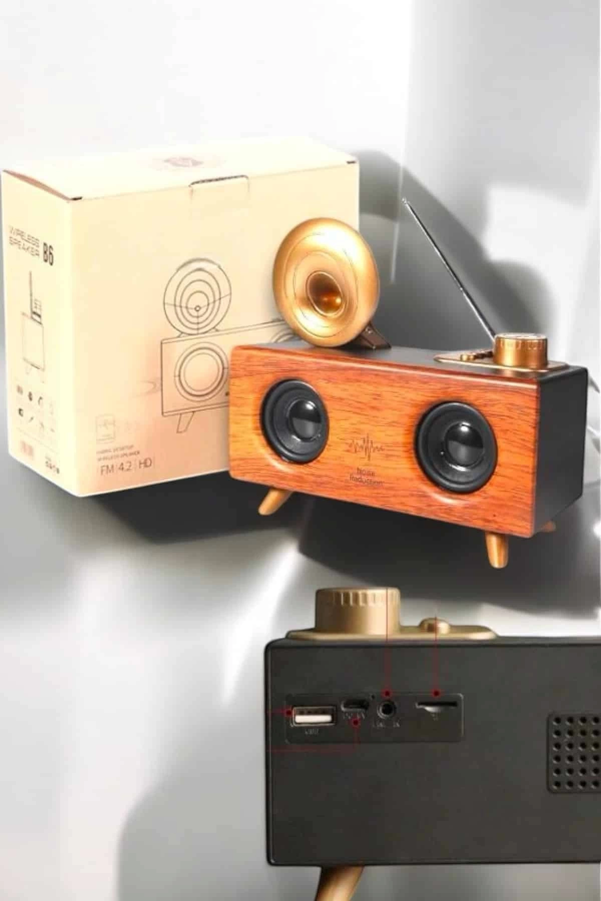 BUĞZ Bluetooth Hoparlör Ahşap Klasik Retro Gramofon Bluetooth Müzik Kutusu