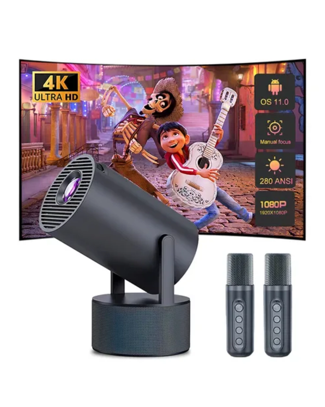 BUĞZ BLUETOOTH HOPARLÖRLÜ AKILLI PROJEKTÖR KABLOSUZ KARAOKE MİKROFONLU - BUĞZ