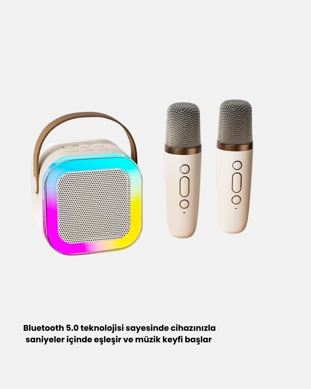 BUĞZ Bluetooth Karaoke Hoparlör Renkli LED Işıklı ve Type-C Şarjlı