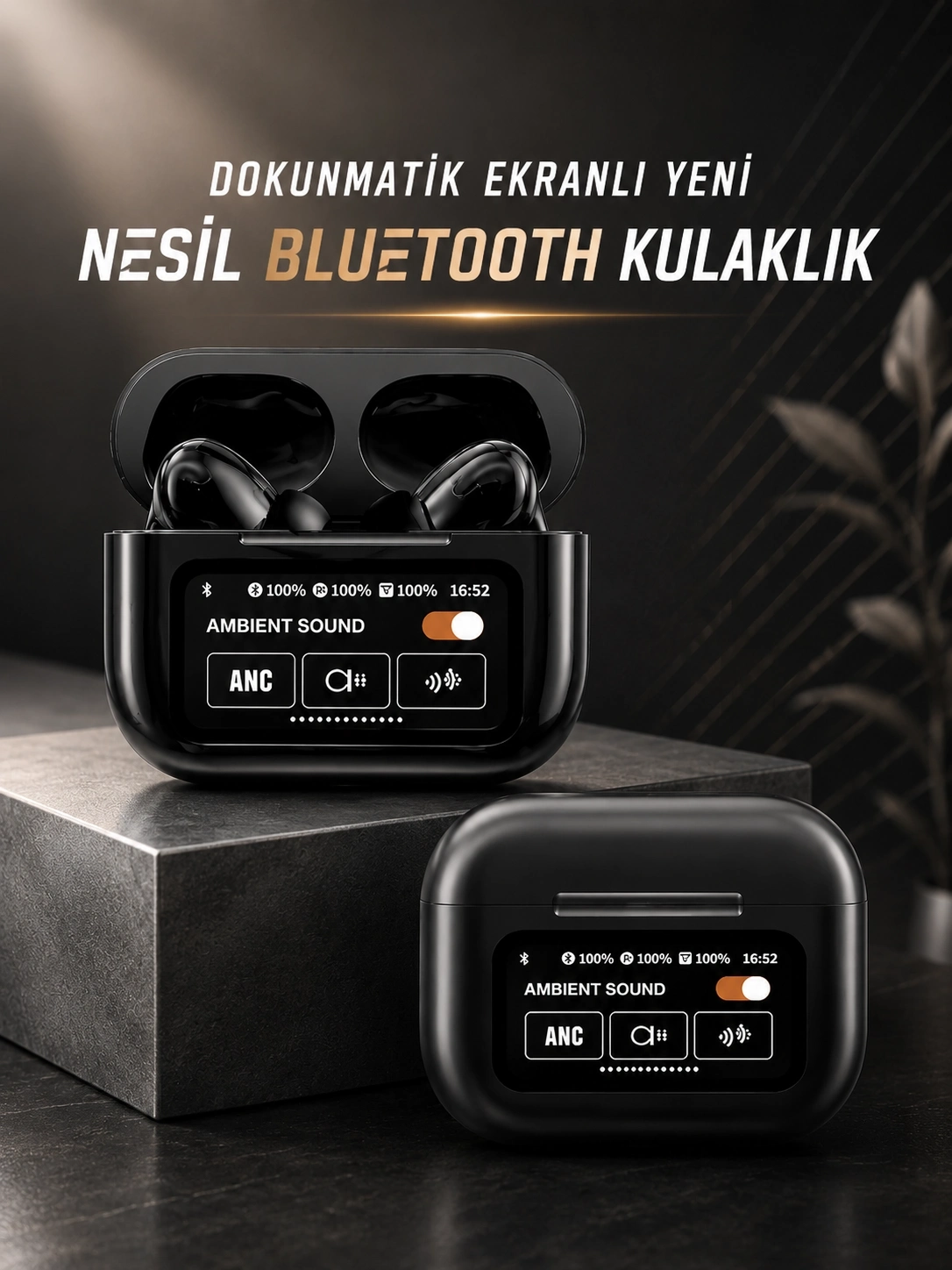 BUĞZ Bluetooth Kulaklık Kablosuz Ekranlı ANC/ENC Destekli Dokunmatik