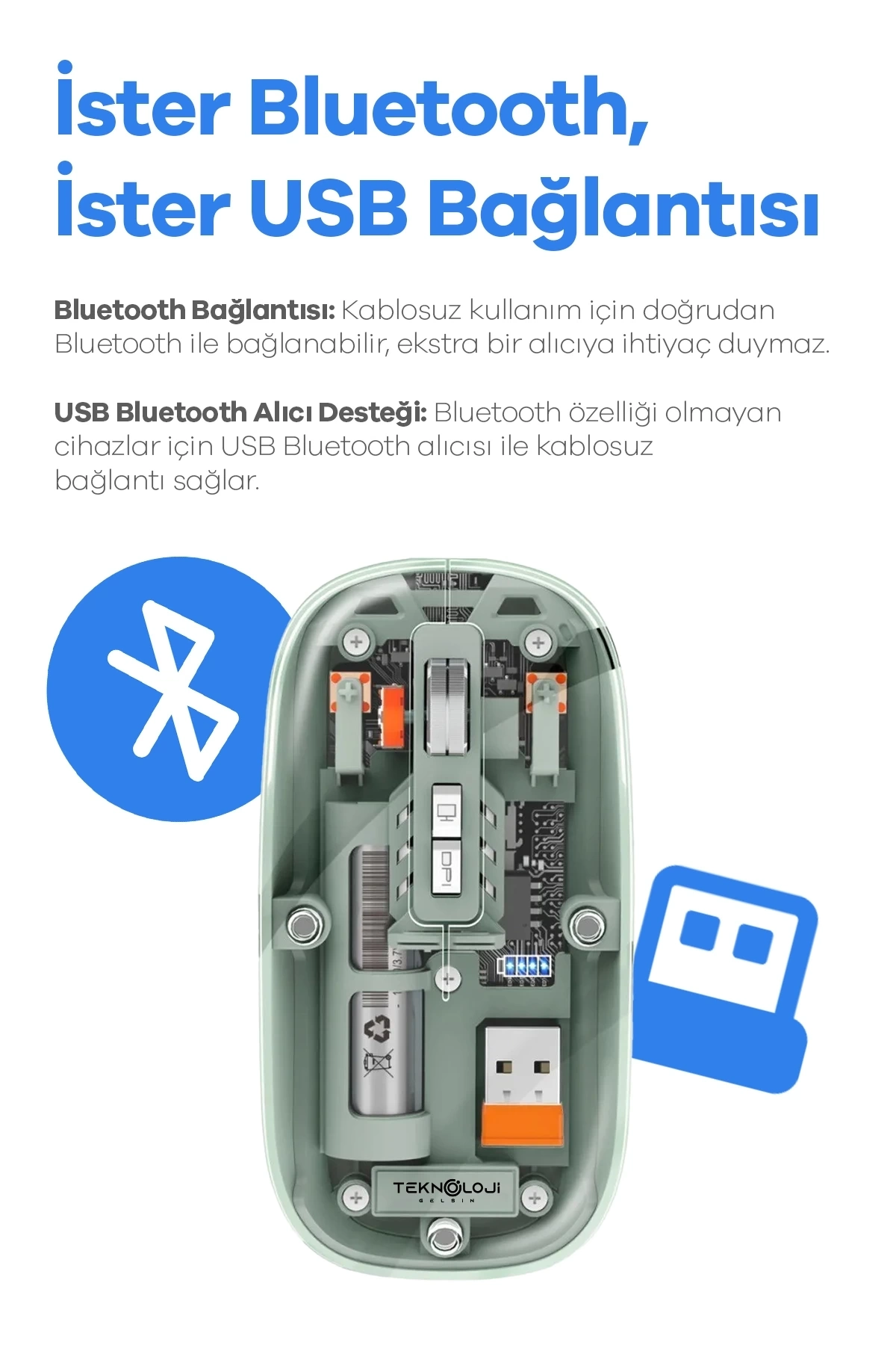 BUĞZ Bluetooth USB Çift Modlu Sessiz Mouse, Şeffaf Mıknatıslı Kapaklı, Type-C Şarjlı, DPI Ayarlı, Kablosuz 10m Çekim Mesafeli, Masaüstü Kısayol Tuşlu, Taşınabilir Şarjlı Mouse Siyah
