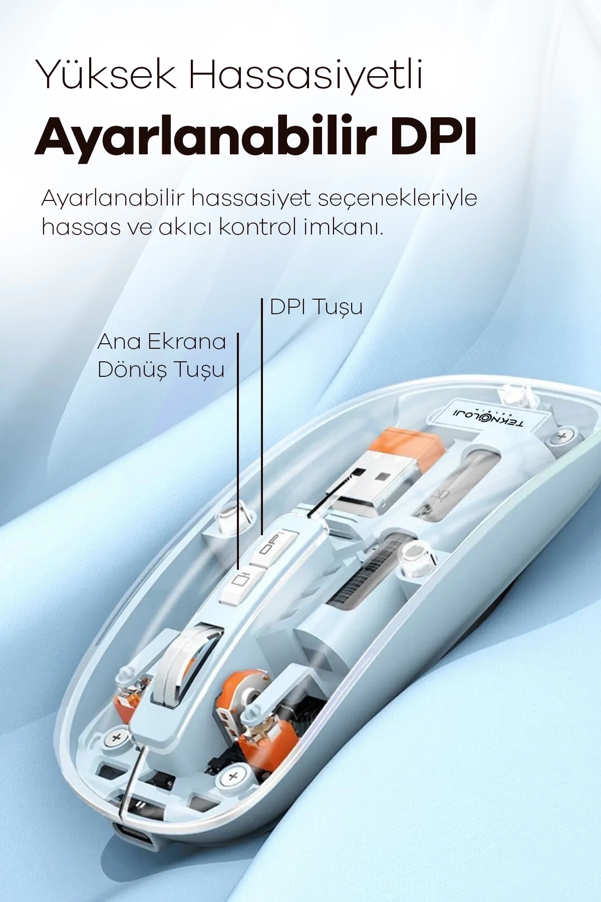 BUĞZ Bluetooth USB Çift Modlu Sessiz Mouse, Şeffaf Mıknatıslı Kapaklı, Type-C Şarjlı, DPI Ayarlı, Kablosuz 10m Çekim Mesafeli, Masaüstü Kısayol Tuşlu, Taşınabilir Şarjlı Mouse Siyah