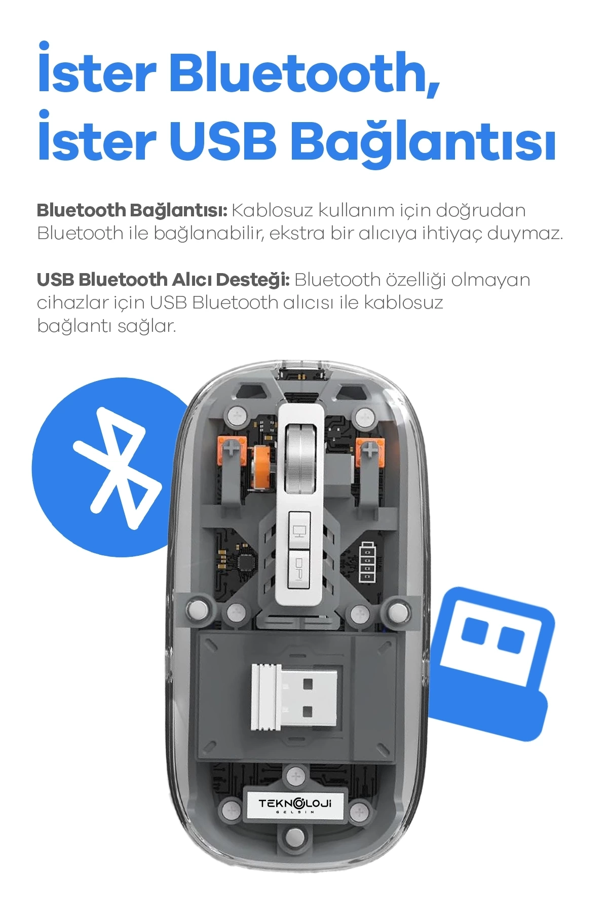 BUĞZ Bluetooth USB Çift Modlu Sessiz Mouse, Şeffaf Mıknatıslı Kapaklı, Type-C Şarjlı, DPI Ayarlı, Kablosuz 10m Çekim Mesafeli, Masaüstü Kısayol Tuşlu, Taşınabilir Şarjlı Mouse Beyaz