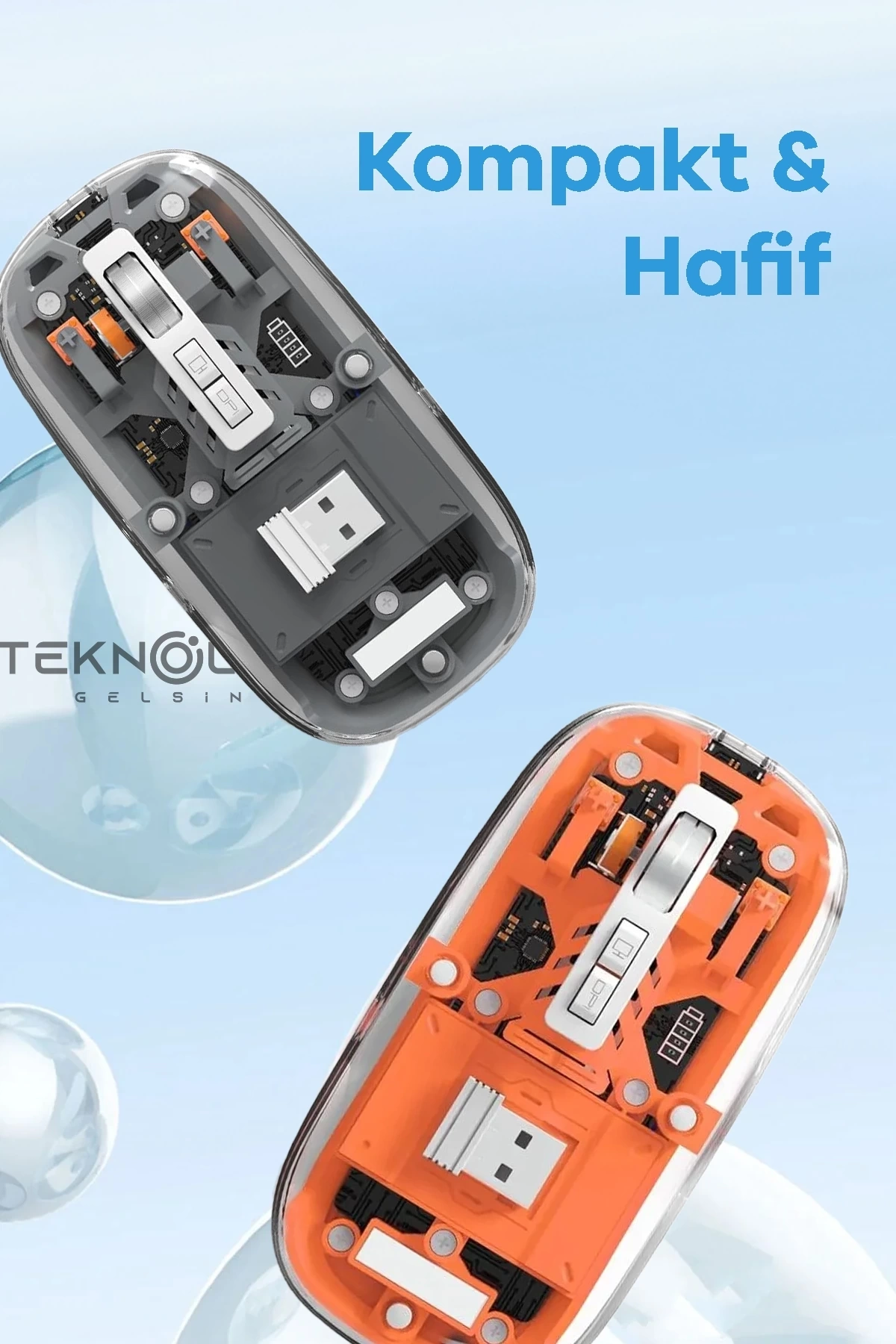 BUĞZ Bluetooth USB Çift Modlu Sessiz Mouse, Şeffaf Mıknatıslı Kapaklı, Type-C Şarjlı, DPI Ayarlı, Kablosuz 10m Çekim Mesafeli, Masaüstü Kısayol Tuşlu, Taşınabilir Şarjlı Mouse Turuncu