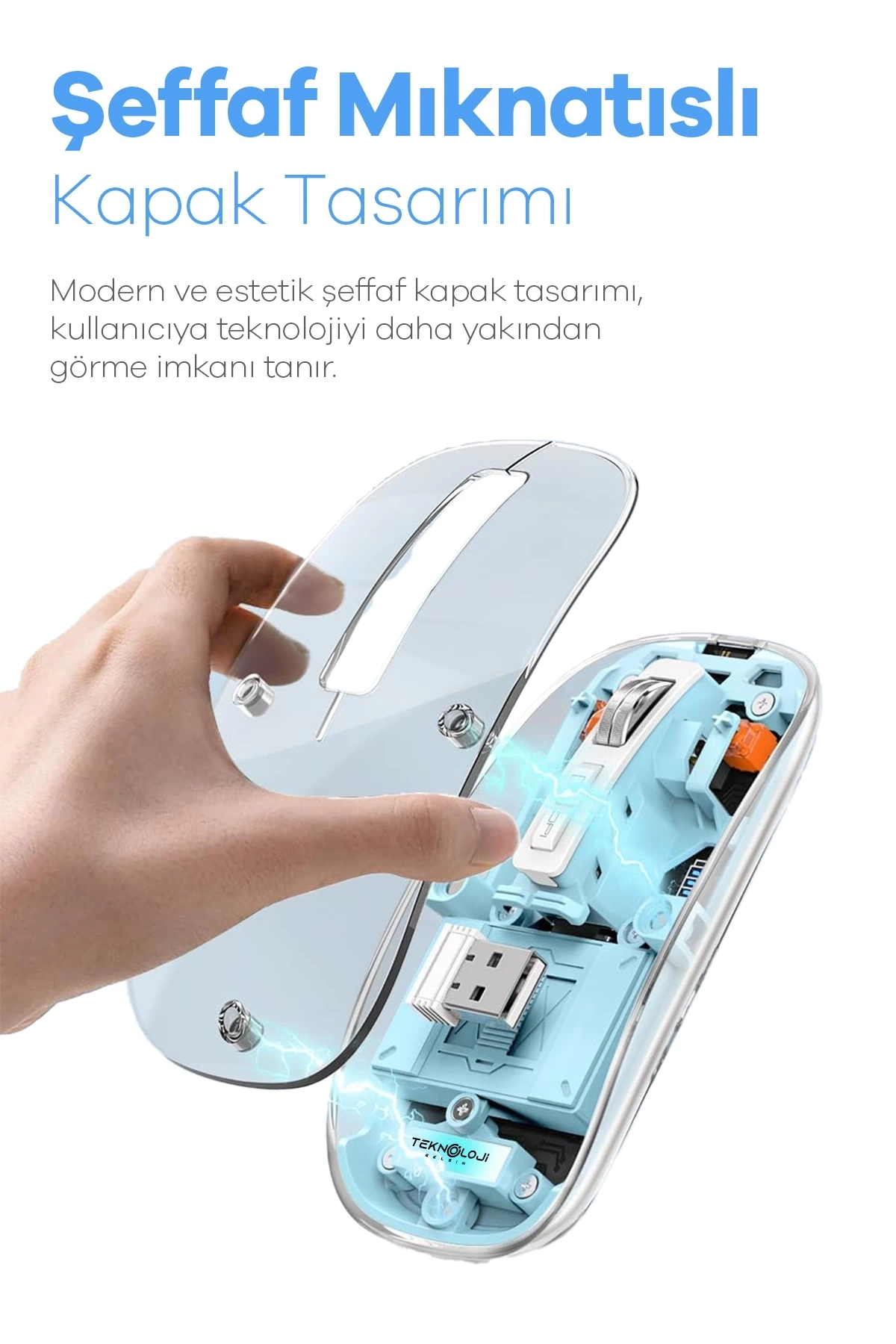 BUĞZ Bluetooth USB Çift Modlu Sessiz Mouse, Şeffaf Mıknatıslı Kapaklı, Type-C Şarjlı, DPI Ayarlı, Kablosuz 10m Çekim Mesafeli, Masaüstü Kısayol Tuşlu, Taşınabilir Şarjlı Mouse Siyah