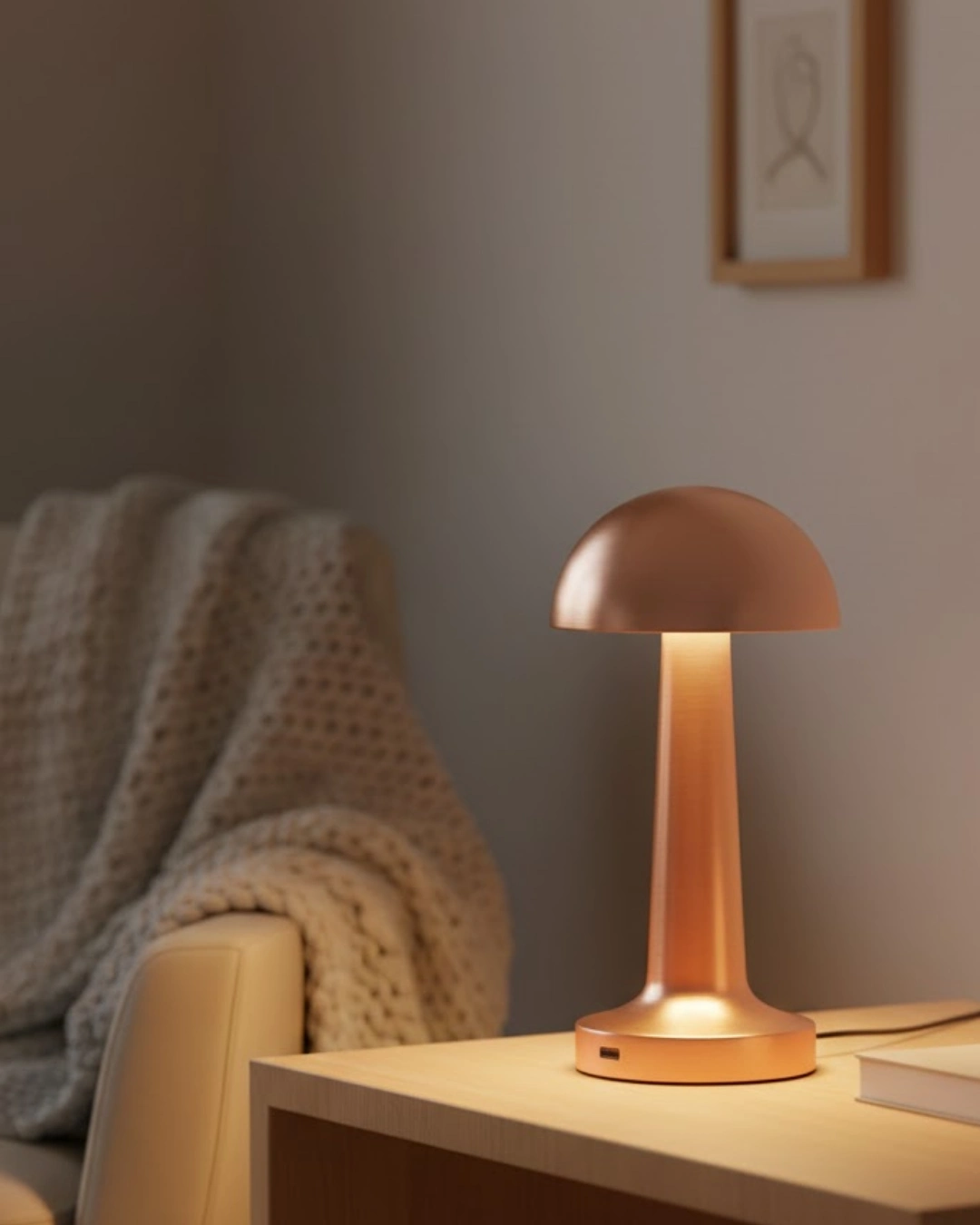 BUĞZ Bronz Dokunmatik Masa Lambası 3 Renk LED Şarjlı Kablosuz USB Çıkışlı