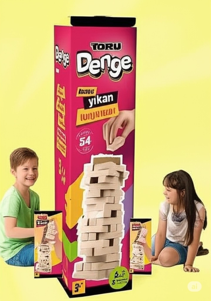 BUĞZ Büyük Boy Doğal Ahşap Denge Oyunu Kule Oyunu 54 Parça Ahşap Yapı Blokları Cenga