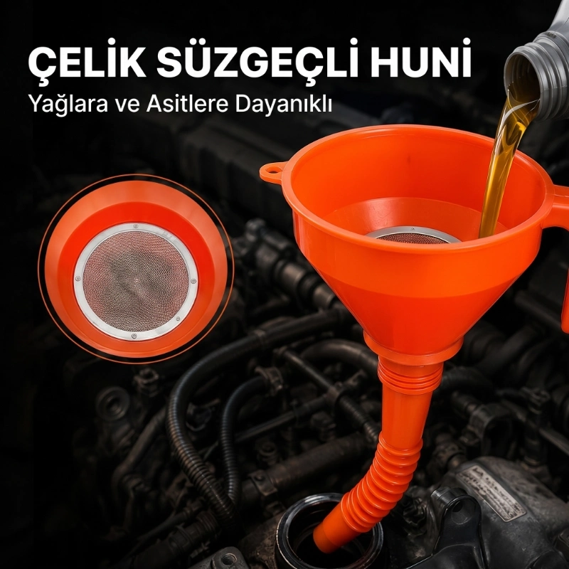 BUĞZ Çelik Süzgeçli Huni - Spiralli ve Sabit Borulu - 2.2 Litre Kapasite