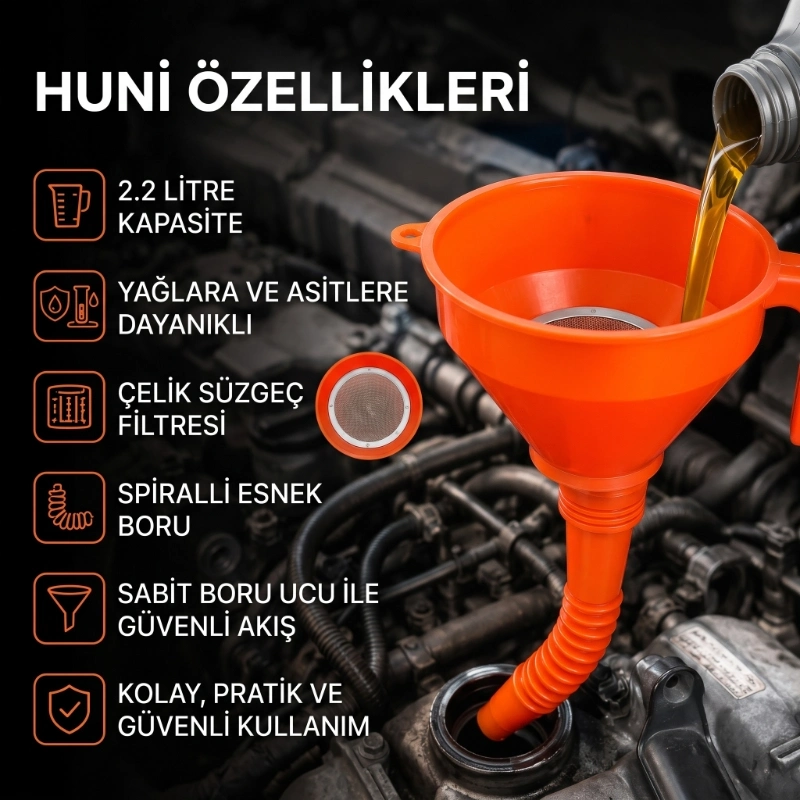 BUĞZ Çelik Süzgeçli Huni - Spiralli ve Sabit Borulu - 2.2 Litre Kapasite