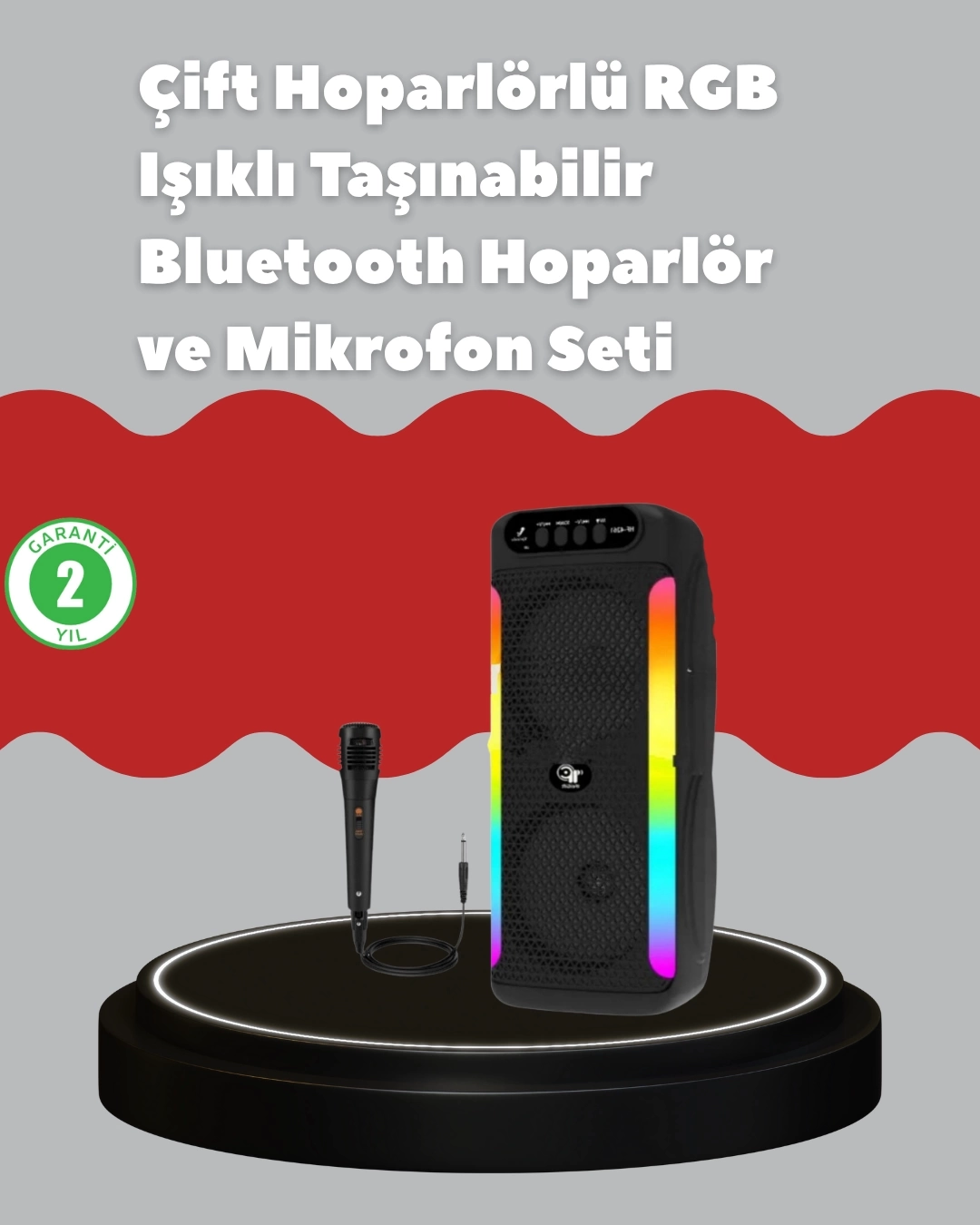 BUĞZ Çift 4 inç Hoparlörlü RGB Işıklı Bluetooth Ses Sistemi