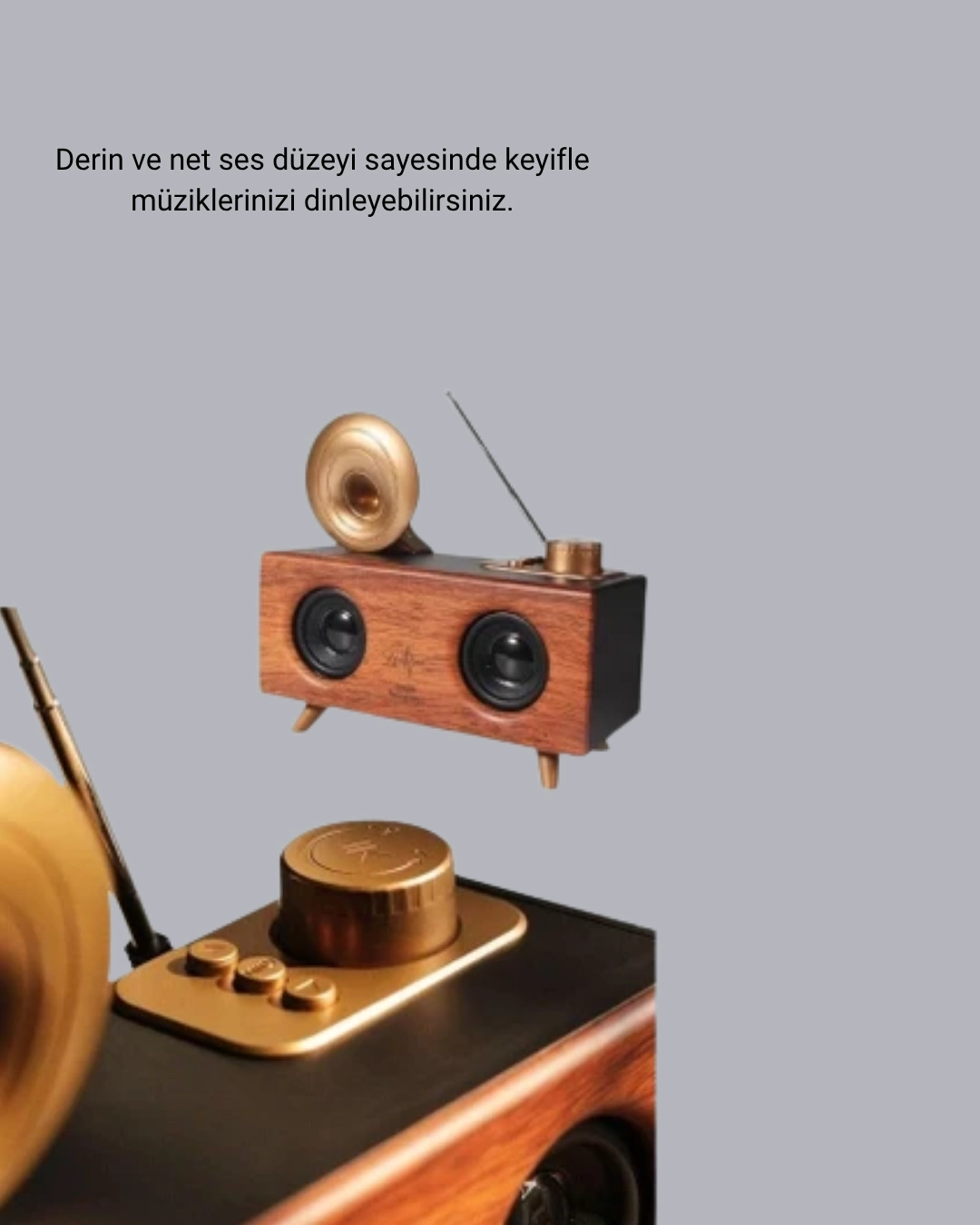 BUĞZ Çift Hoparlörlü Retro Bluetooth Speaker 1800mAh Bataryalı AUX USB SD Kartlı