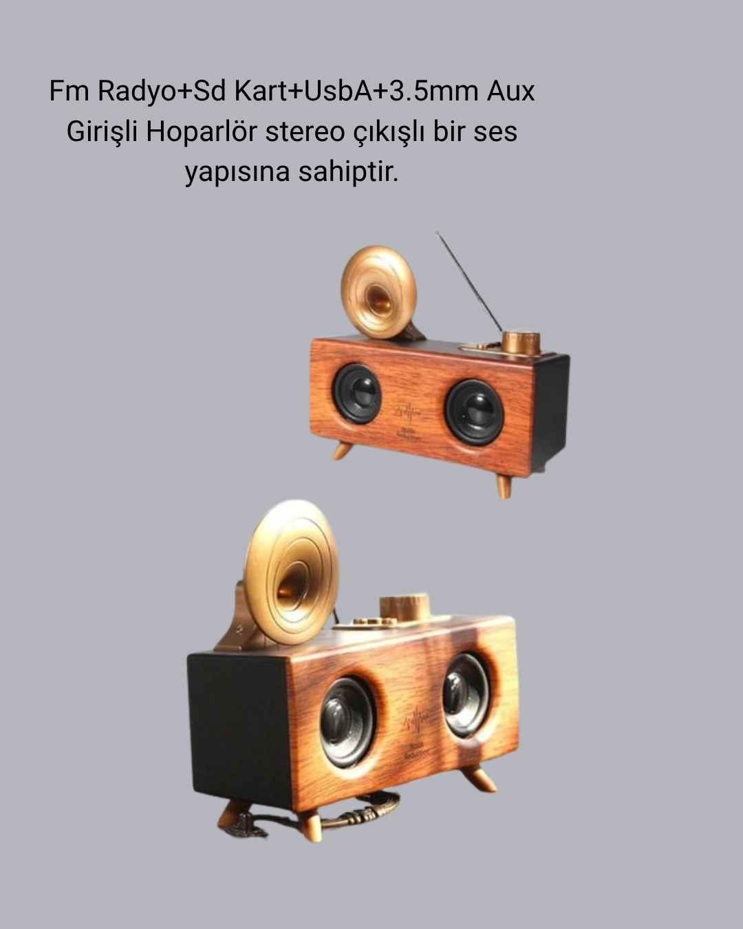 BUĞZ Çift Hoparlörlü Retro Bluetooth Speaker 1800mAh Bataryalı AUX USB SD Kartlı