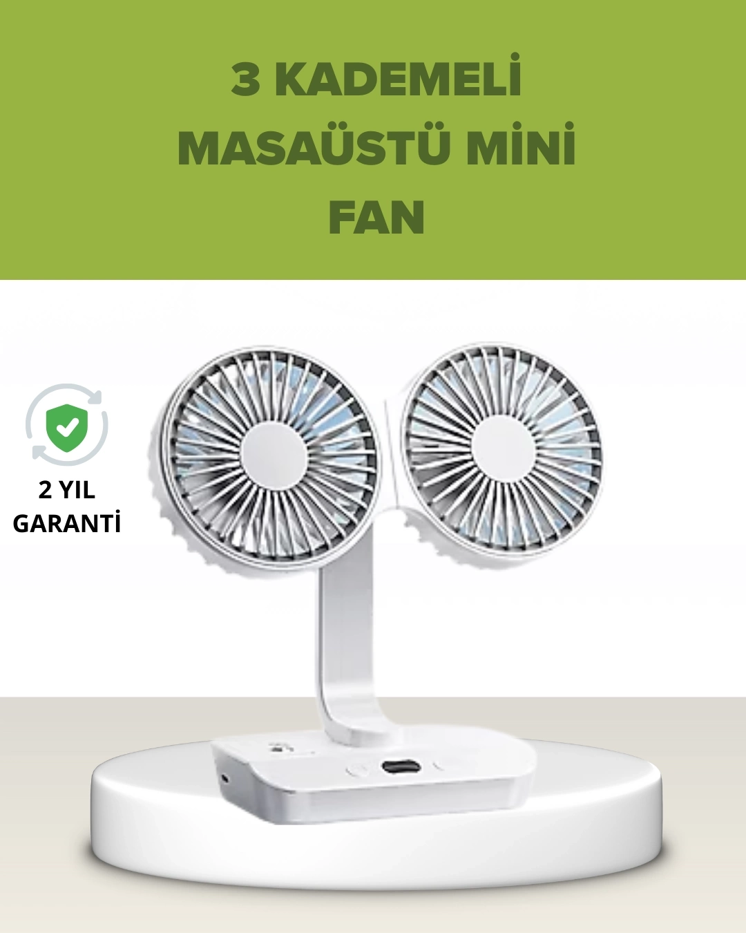 BUĞZ Çift Kafalı Masaüstü ve Duvar Tipi Sessiz USB Şarjlı Fan