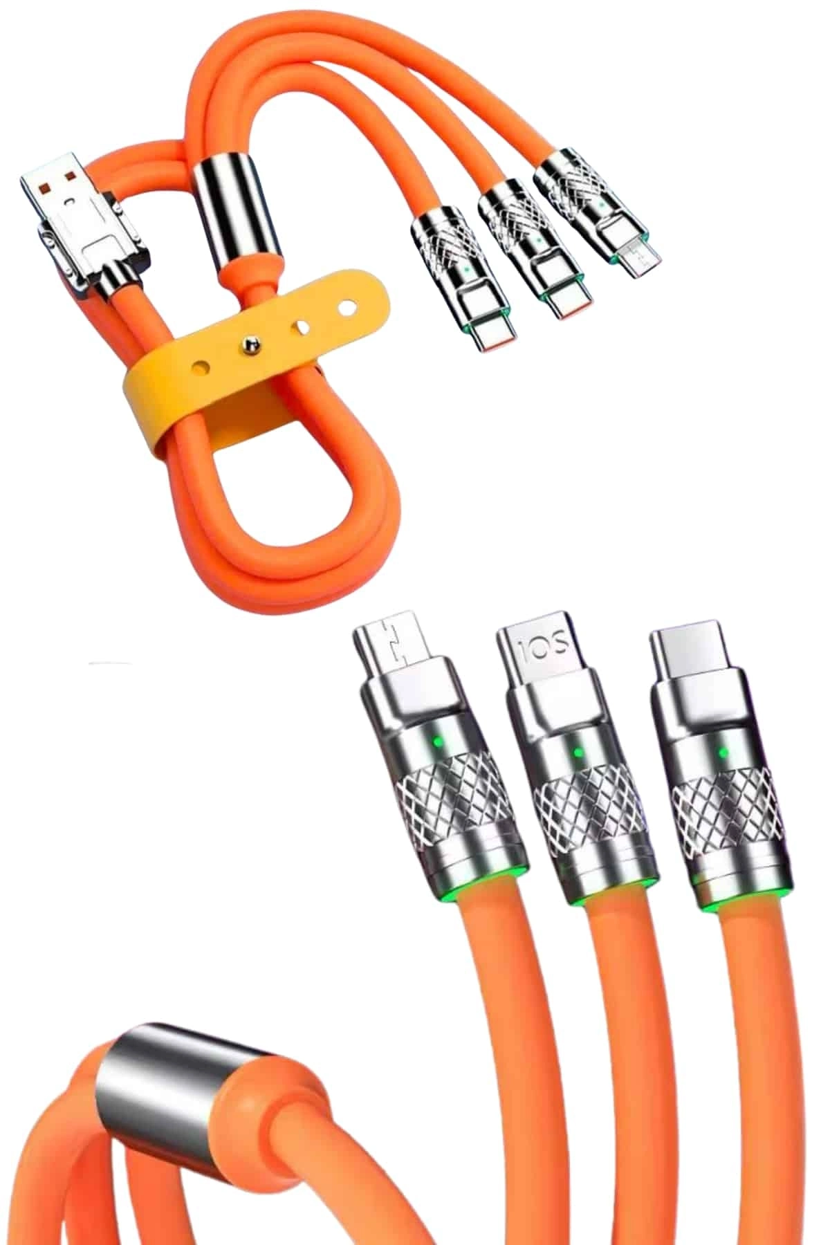 BUĞZ Çoklu Şarj Kablosu USB Type-C İOS Uyumlu 120W Hızlı Şarj Kablosu