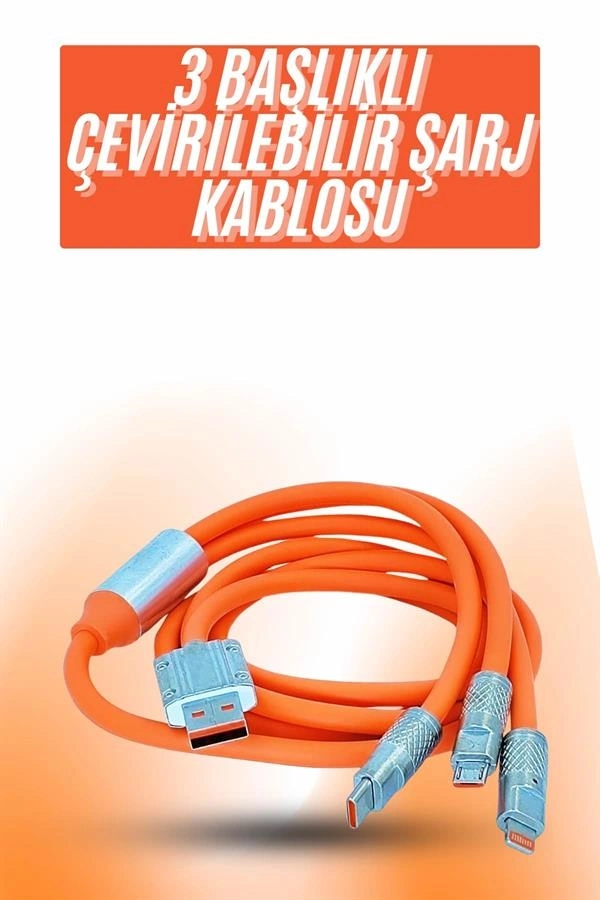 BUĞZ Çoklu Şarj Kablosu USB Type-C İOS Uyumlu 120W Hızlı Şarj Kablosu