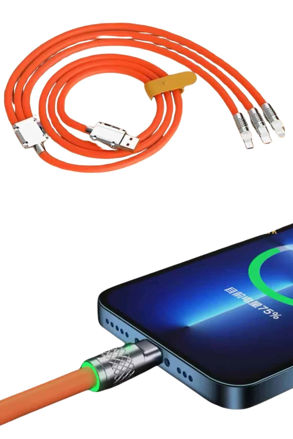 BUĞZ Çoklu Şarj Kablosu USB Type-C İOS Uyumlu 120W Hızlı Şarj Kablosu