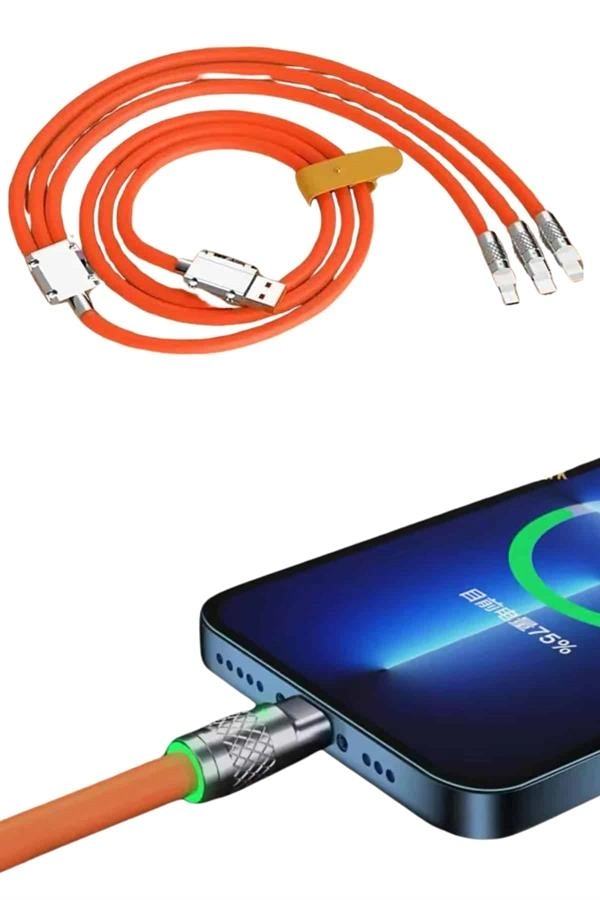 BUĞZ Çoklu Şarj Kablosu USB Type-C İOS Uyumlu 120W Hızlı Şarj Kablosu