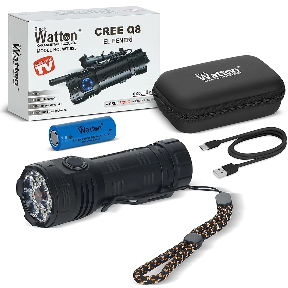 BUĞZ Cree Q8- Xpg 8+1 Led  Şarjlı El Feneri  Wt-623