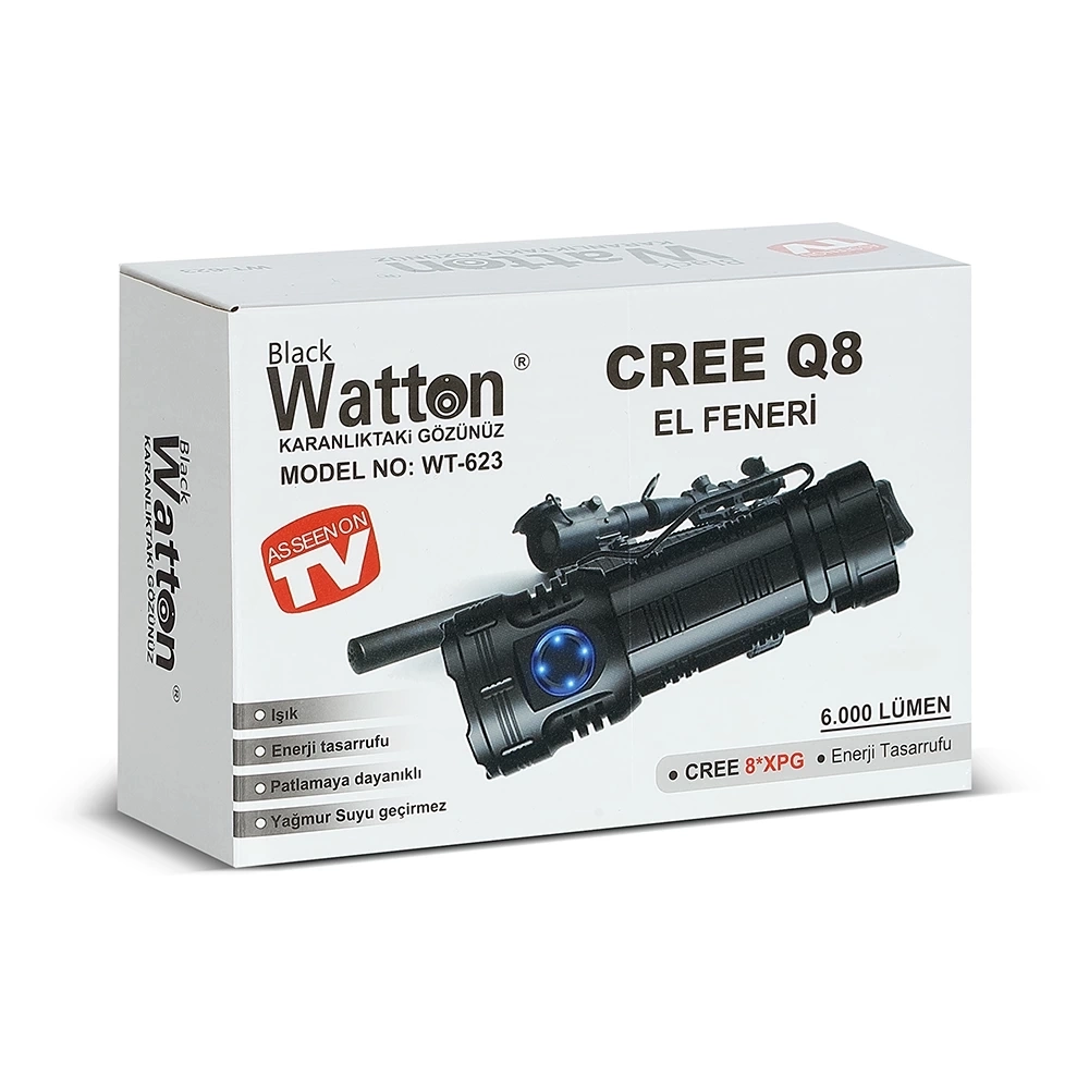 BUĞZ Cree Q8- Xpg 8+1 Led  Şarjlı El Feneri  Wt-623