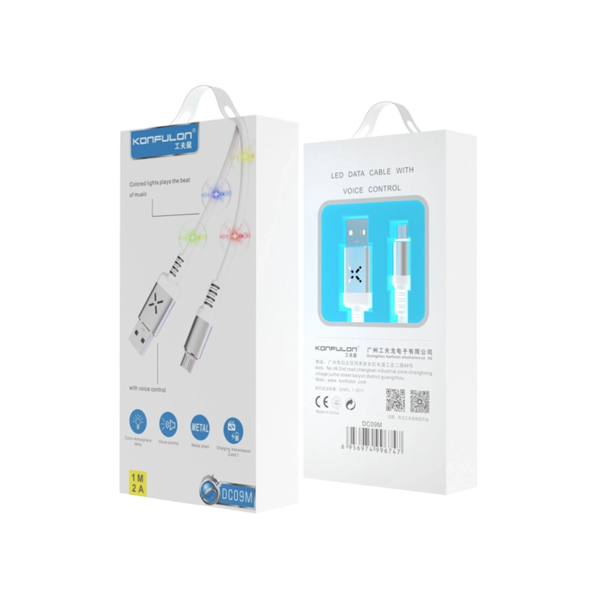 BUĞZ Dc09 Ses Duyarlı Işıklı Micro Usb Kablo 1m 2a - Beyaz