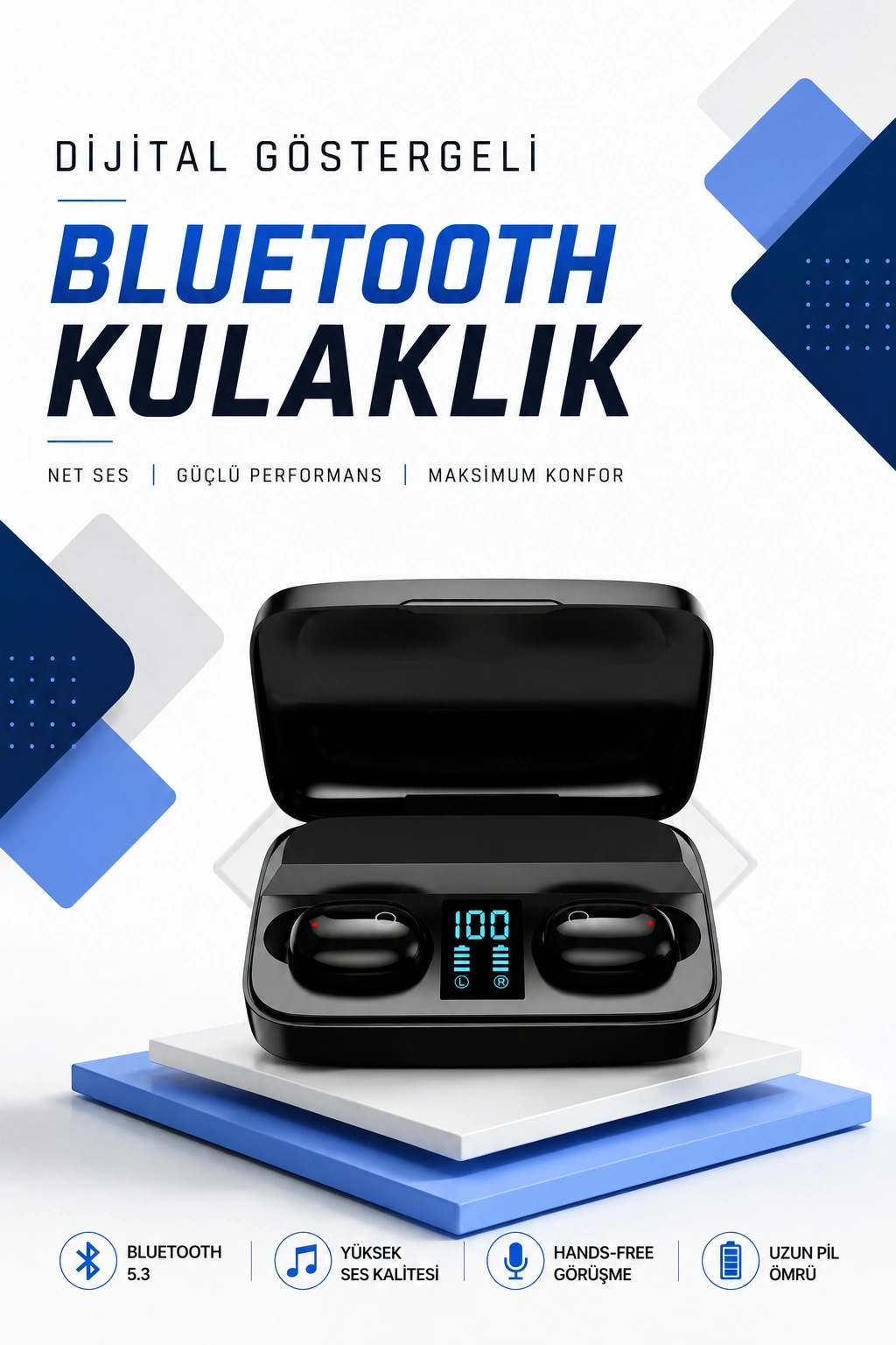 BUĞZ Dijital Göstergeli Bluetooth Kulaklık Kablosuz TWS Stereo Bluetooth 5.0