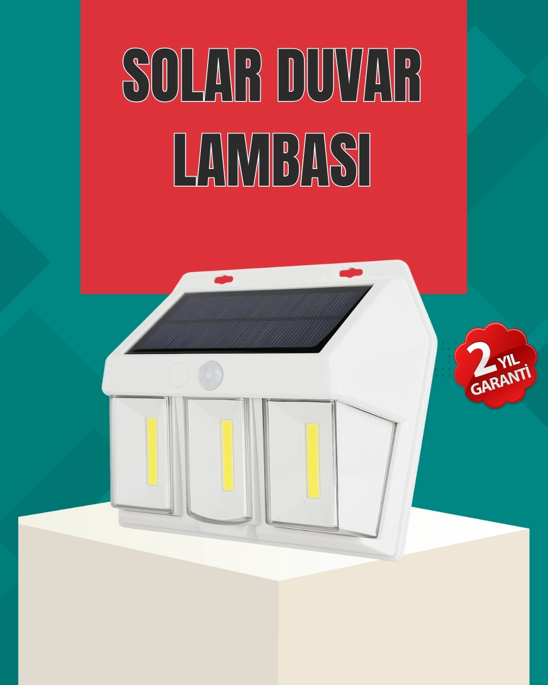 BUĞZ Dış Mekan Solar Duvar Lambası – 120° Hareket Algılama, 3 Işık Modu