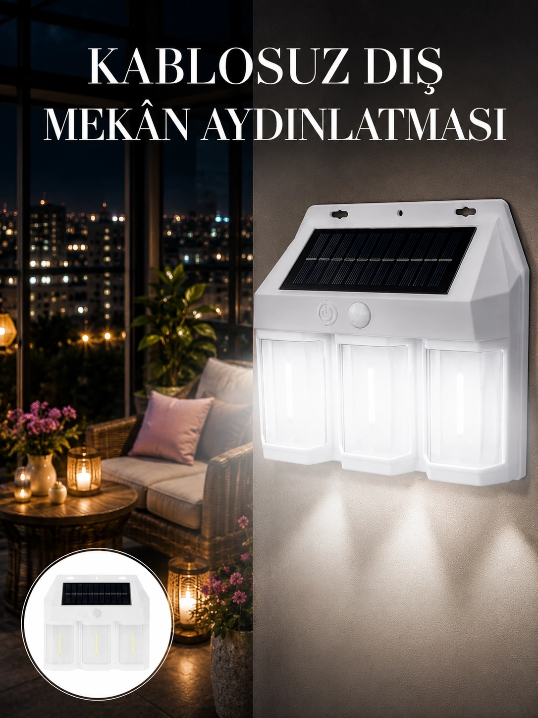 BUĞZ Dış Mekan Solar Duvar Lambası – 120° Hareket Algılama, 3 Işık Modu Yeni Nesil