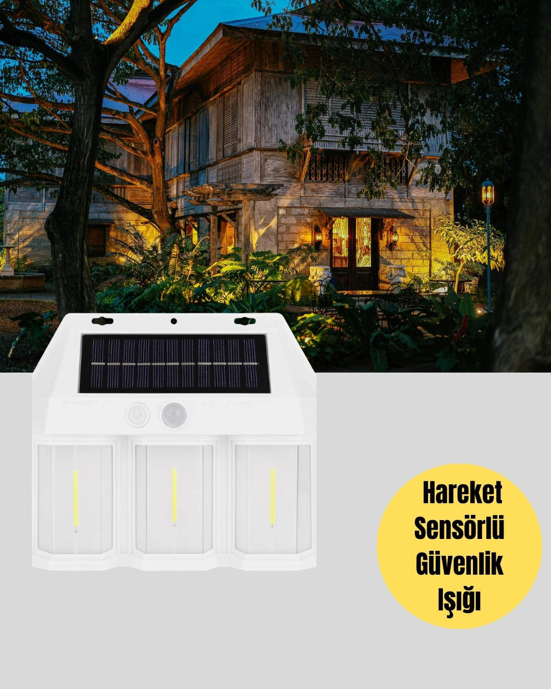BUĞZ Dış Mekan Solar Duvar Lambası – 120° Hareket Algılama, 3 Işık Modu Yeni Nesil