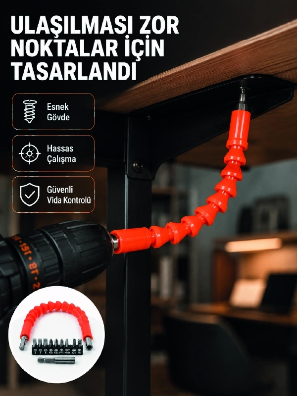 BUĞZ DMAX Esnek Şaftlı Matkap Bits Uç Seti 12 Parça Vida Montaj ve Tamir Seti
