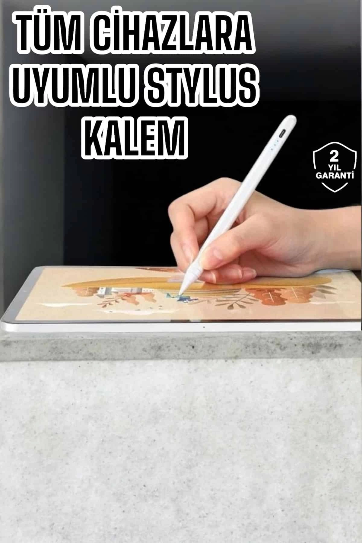 BUĞZ Dokunmatik Kalem Beyaz Şarjlı Yedek Uçlu Android ve İOS Uyumlu