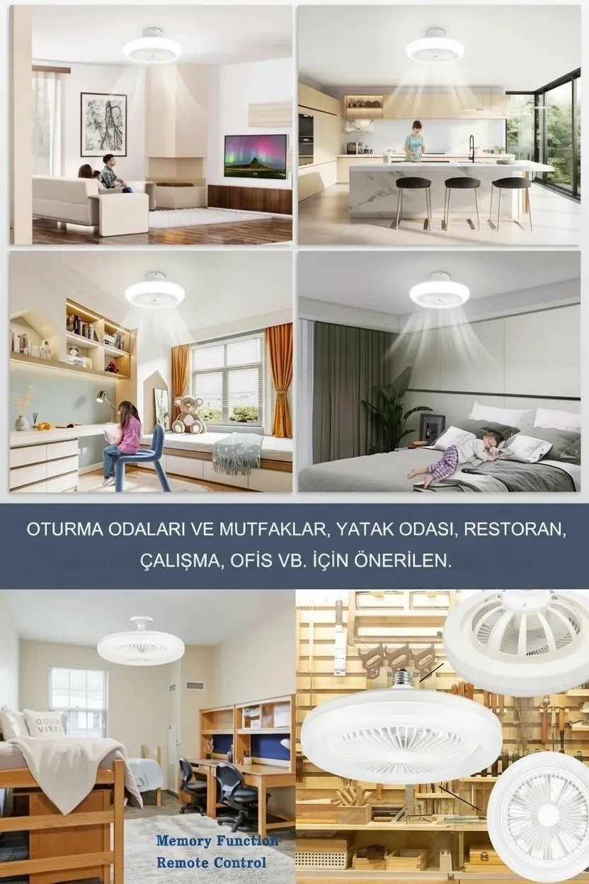 BUĞZ E27 Duylu Kumandalı Tavan Vantilatörlü LED Lamba 3 Hız ve Renk Ayarlı Tavan Pervanesi