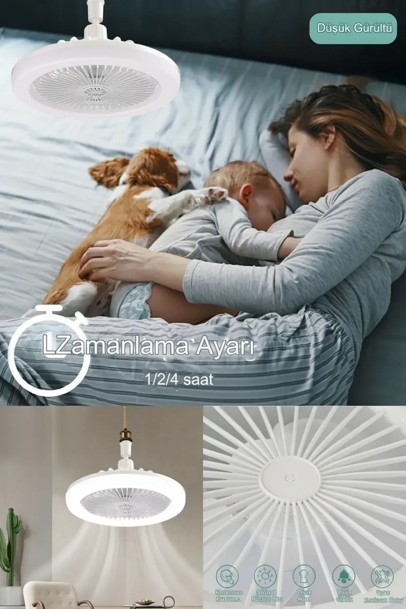 BUĞZ E27 Duylu Kumandalı Tavan Vantilatörlü LED Lamba 3 Hız ve Renk Ayarlı Tavan Pervanesi