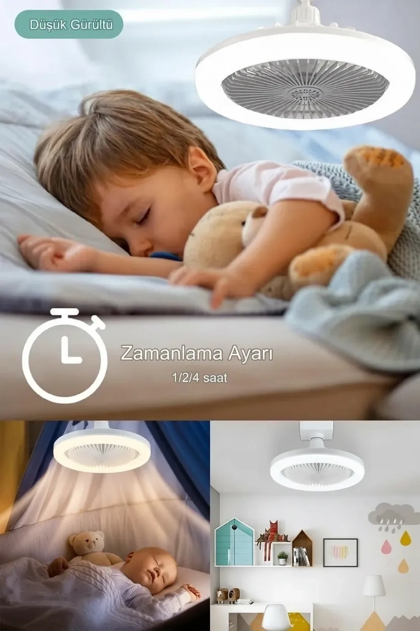 BUĞZ E27 Duylu Kumandalı Tavan Vantilatörlü LED Lamba 3 Hız ve Renk Ayarlı Tavan Pervanesi