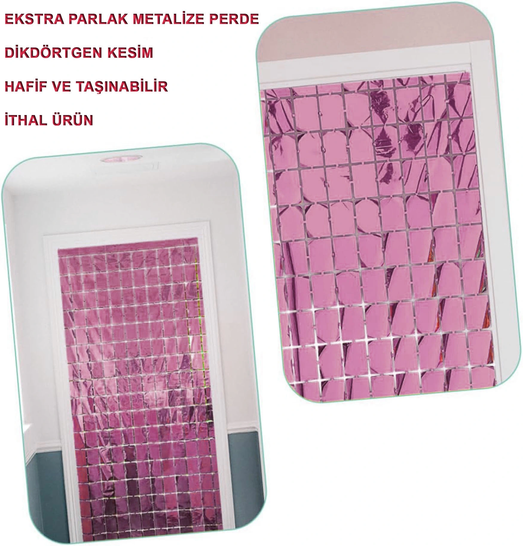 BUĞZ ROSE GOLD DİSKO DİKDÖRTGEN KESİM KAPI PERDESİ