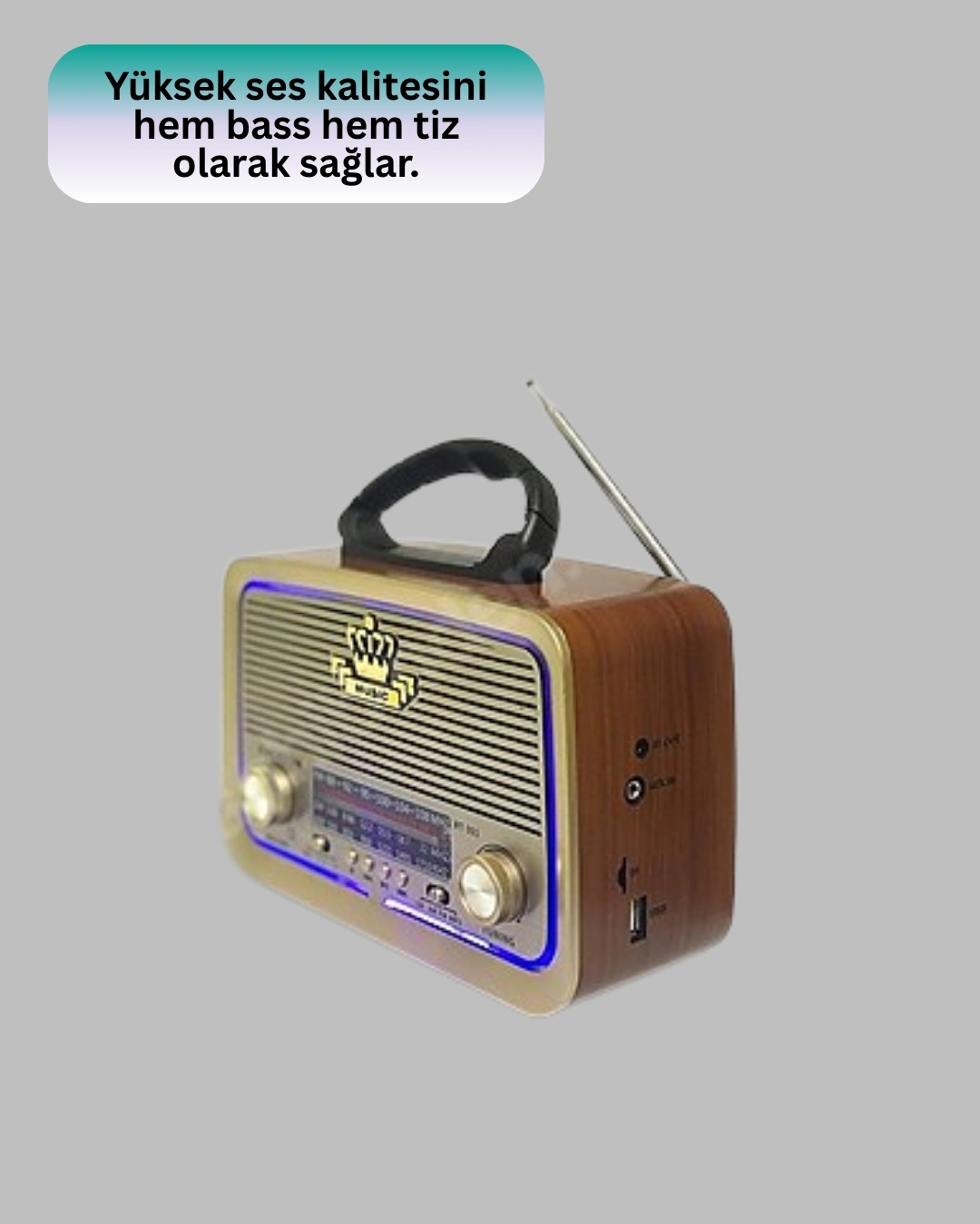 BUĞZ Eskitme Tasarımlı Ahşap Bluetooth Radyo LED Aydınlatmalı