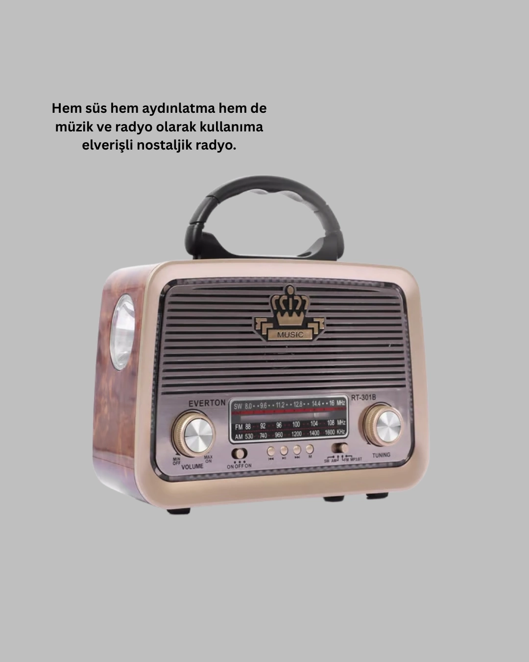 BUĞZ Eskitme Tasarımlı Ahşap Bluetooth Radyo LED Aydınlatmalı