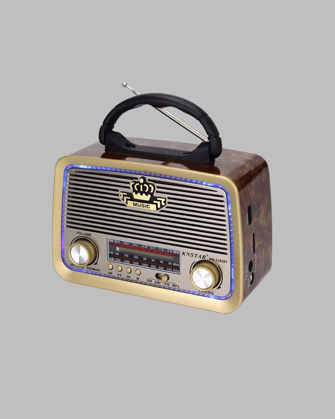 BUĞZ Eskitme Tasarımlı Ahşap Bluetooth Radyo LED Aydınlatmalı