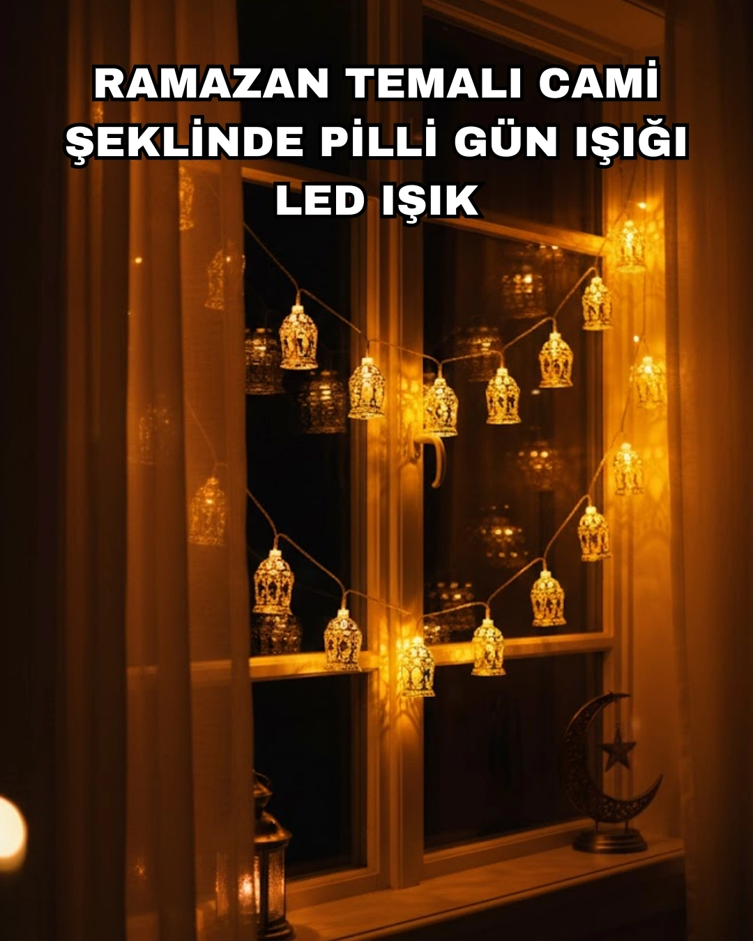 BUĞZ Ev Dekoru İçin Ramazan LED Işık Pilli Sıcak Sarı Cami Figürlü