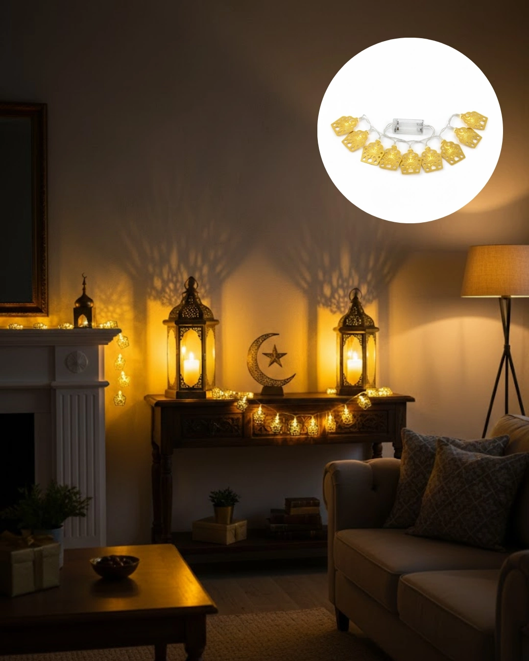 BUĞZ Ev Dekoru İçin Ramazan LED Işık Pilli Sıcak Sarı Cami Figürlü