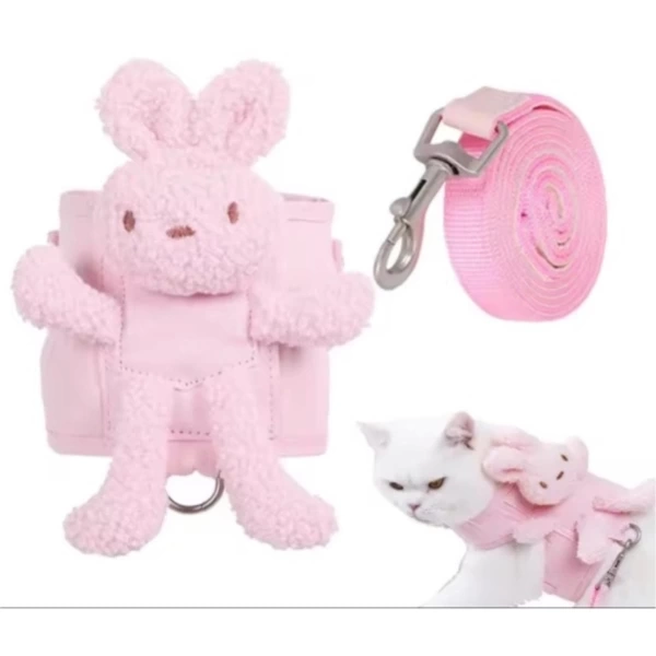 BUĞZ Evcil Hayvan Peluş Ayıcıklı Göğüs Gezdirme Tasması Set