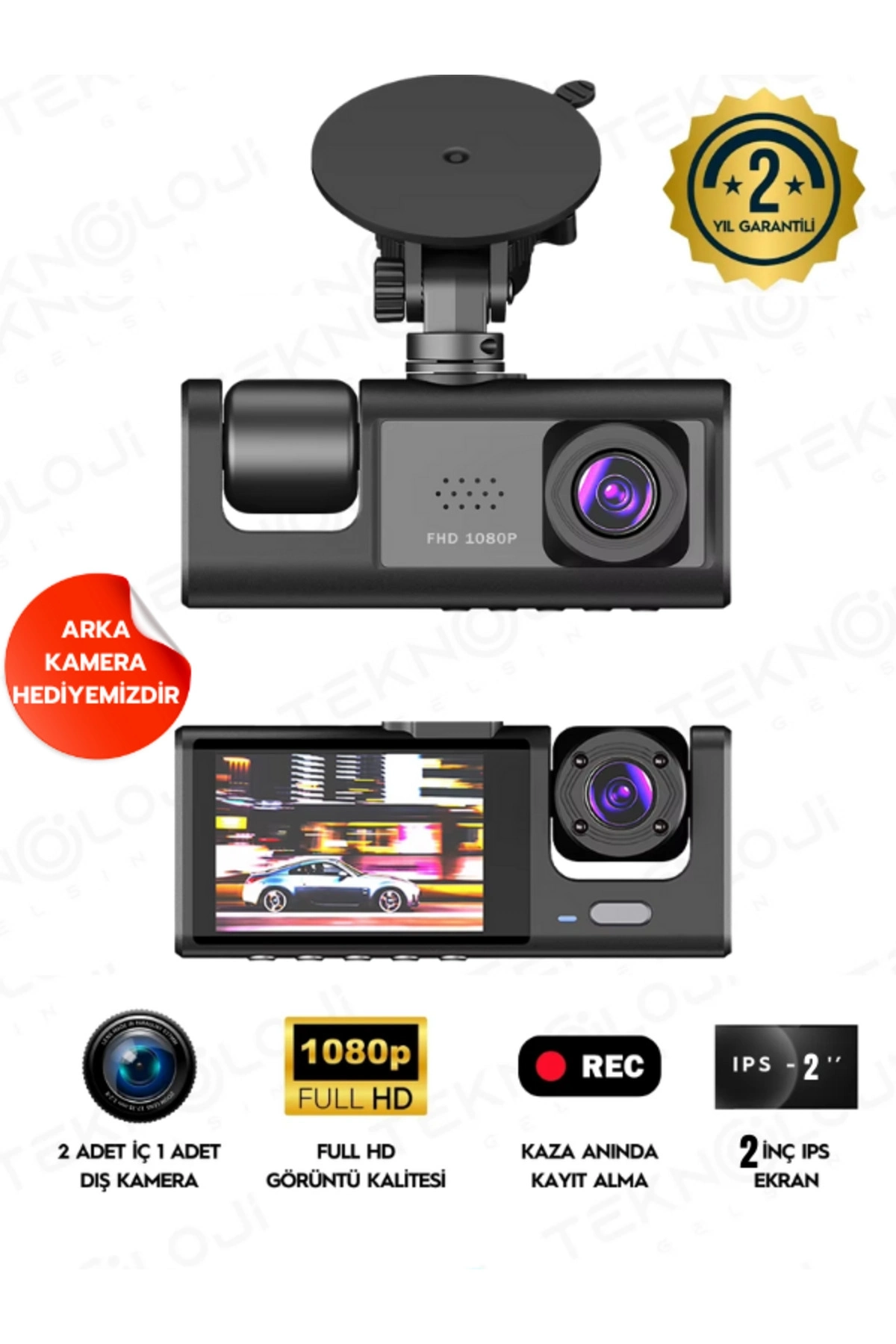 BUĞZ Full HD 1080p 3 Kameralı Dash Cam Ön Arka İç Kayıt Özellikli Gece Görüşlü G Sensörlü