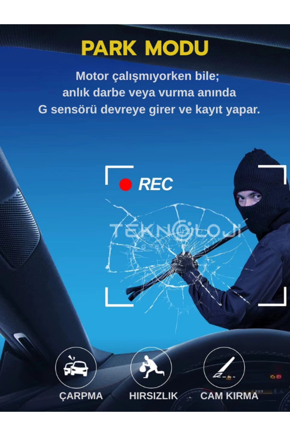 BUĞZ Full HD 1080p 3 Kameralı Dash Cam Ön Arka İç Kayıt Özellikli Gece Görüşlü G Sensörlü