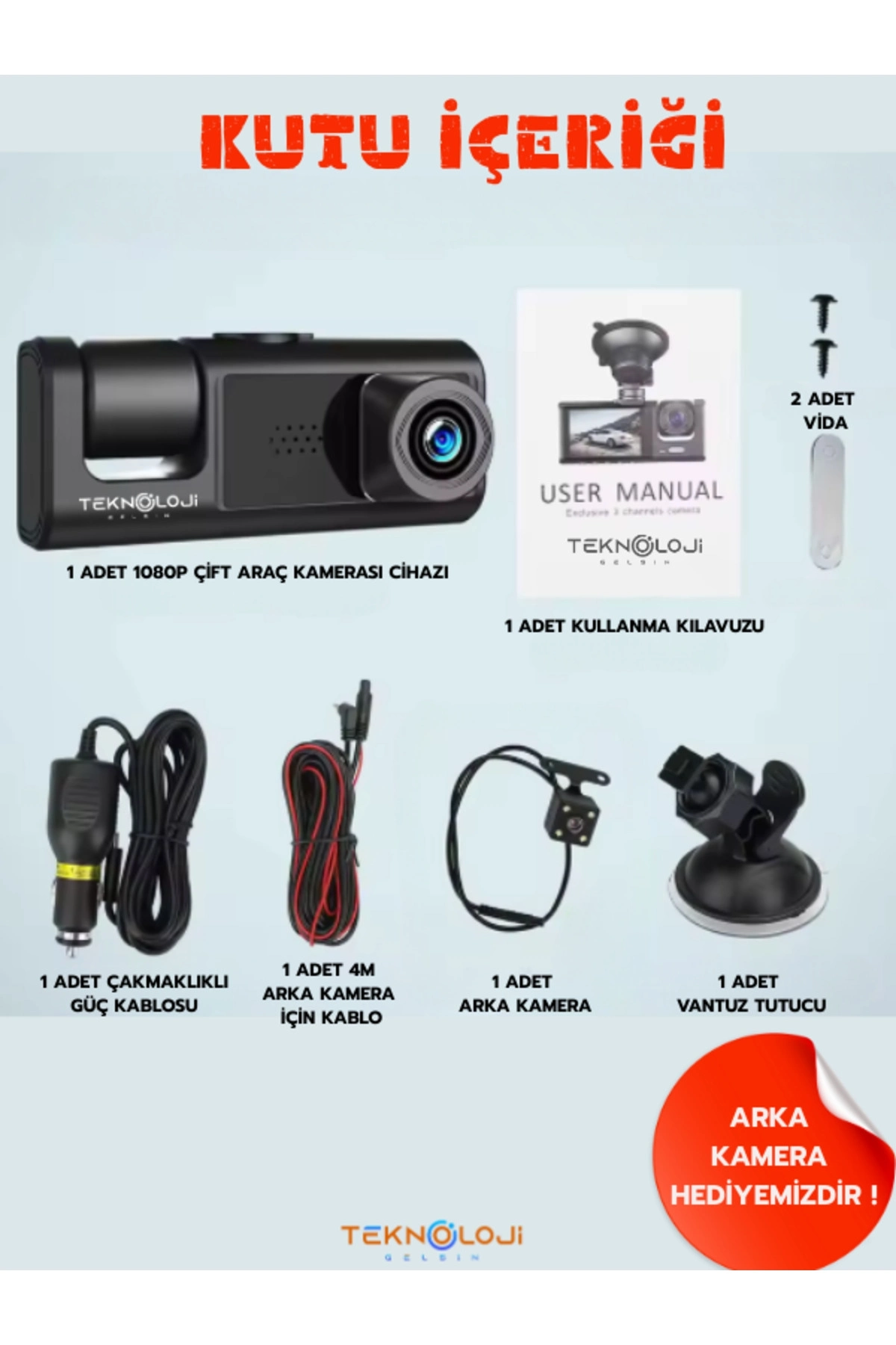 BUĞZ Full HD 1080p 3 Kameralı Dash Cam Ön Arka İç Kayıt Özellikli Gece Görüşlü G Sensörlü