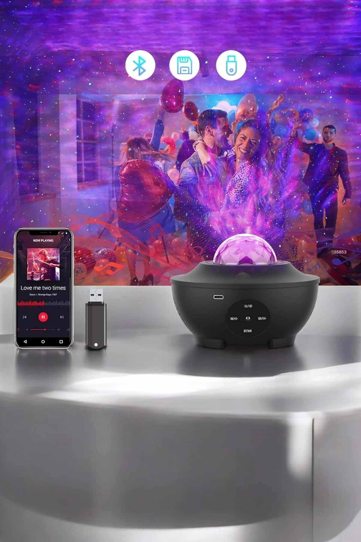 BUĞZ Galaxy Efektli LED Gece Lambası Projektörü Bluetooth Bağlantılı
