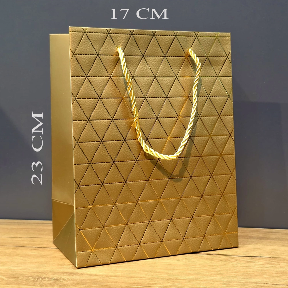 BUĞZ GOLD GEOMETRİK DESENLİ ORTA BOY KARTON HEDİYE ÇANTASI